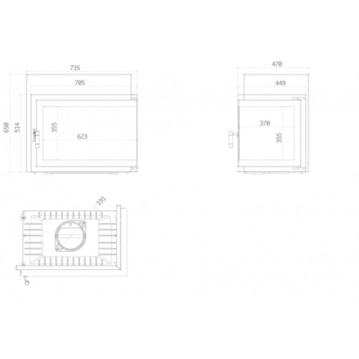 ECHA-TECH ECT FONT/700/R 14 кВт, 735/514/X (угловое стекло справа), чугунная каминная топка