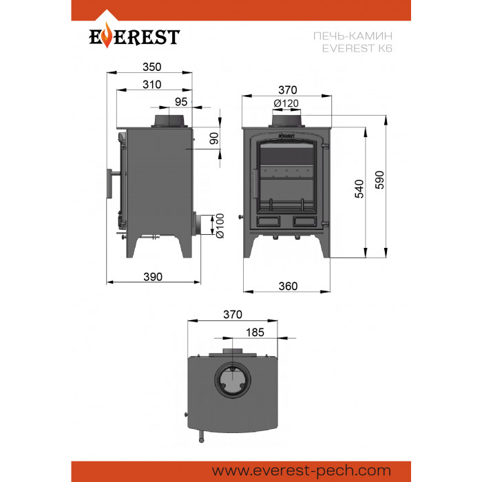 EVEREST K6 чугунная печь-камин, 6 кВт